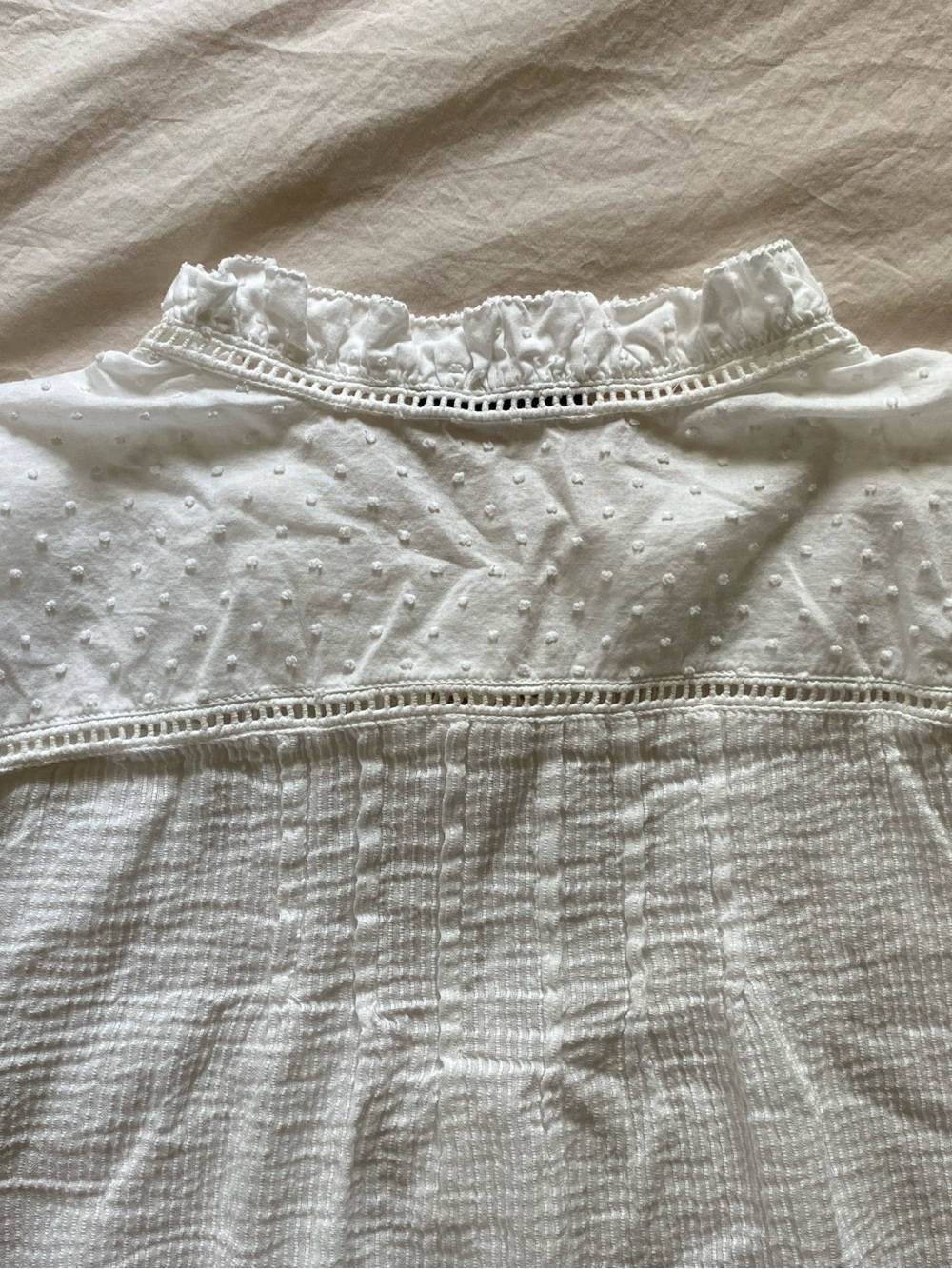 Quince White Textured Ruffle Button-Front Blouse - Picture 6 of 6